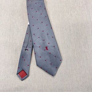 Yves Saint Laurent Gray with Red Logo Embroidery Necktie Mens Tie